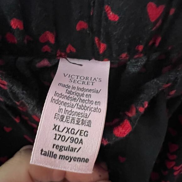 Victoria Secret Heart Print Pajama Set Red and Black SZ XL - Picture 11 of 11